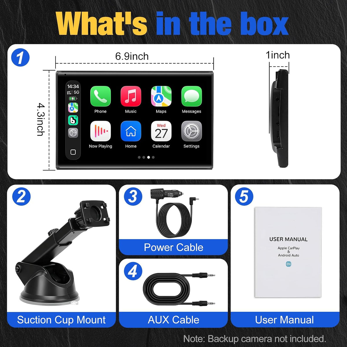 Carplay Screen for Car, 7 inch Wireless Carplay & Android Auto(Black)