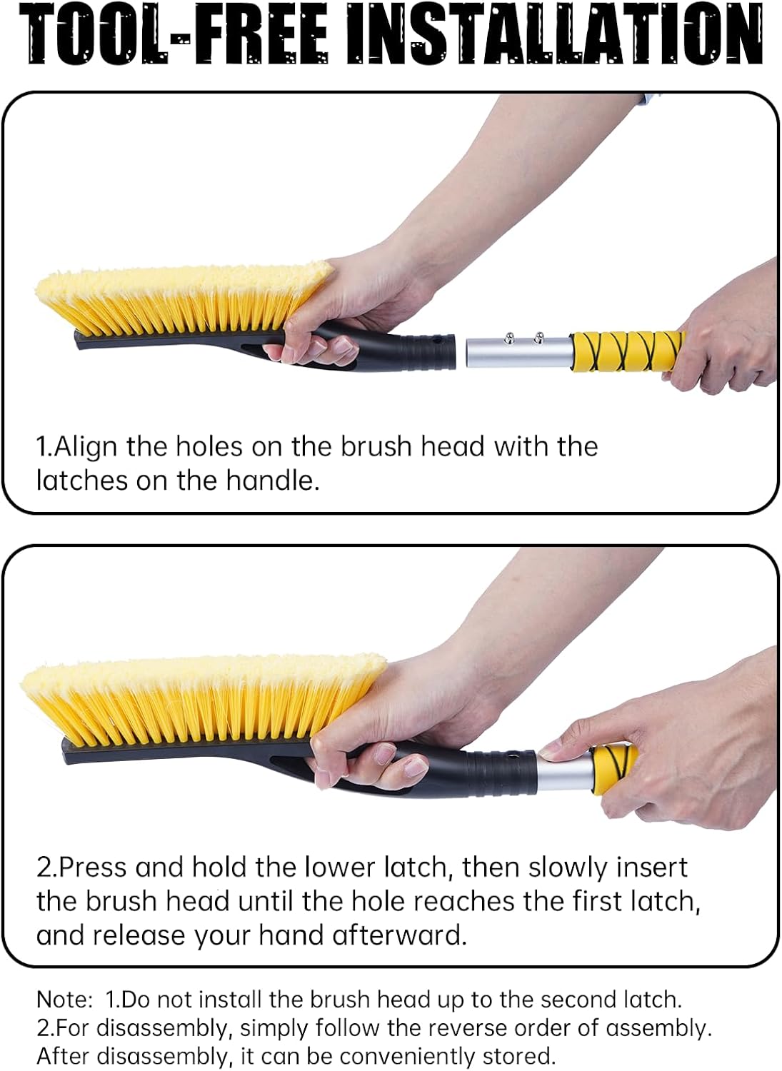 MIKKUPPA 27" Snow Brush and Ice Scrapers for Car Windshield, Yellow | Detachable Windshield Scraper, Snow Removal Tool with Curved Connector & Ergonomic Foam Grip for Cars, Trucks, SUVs