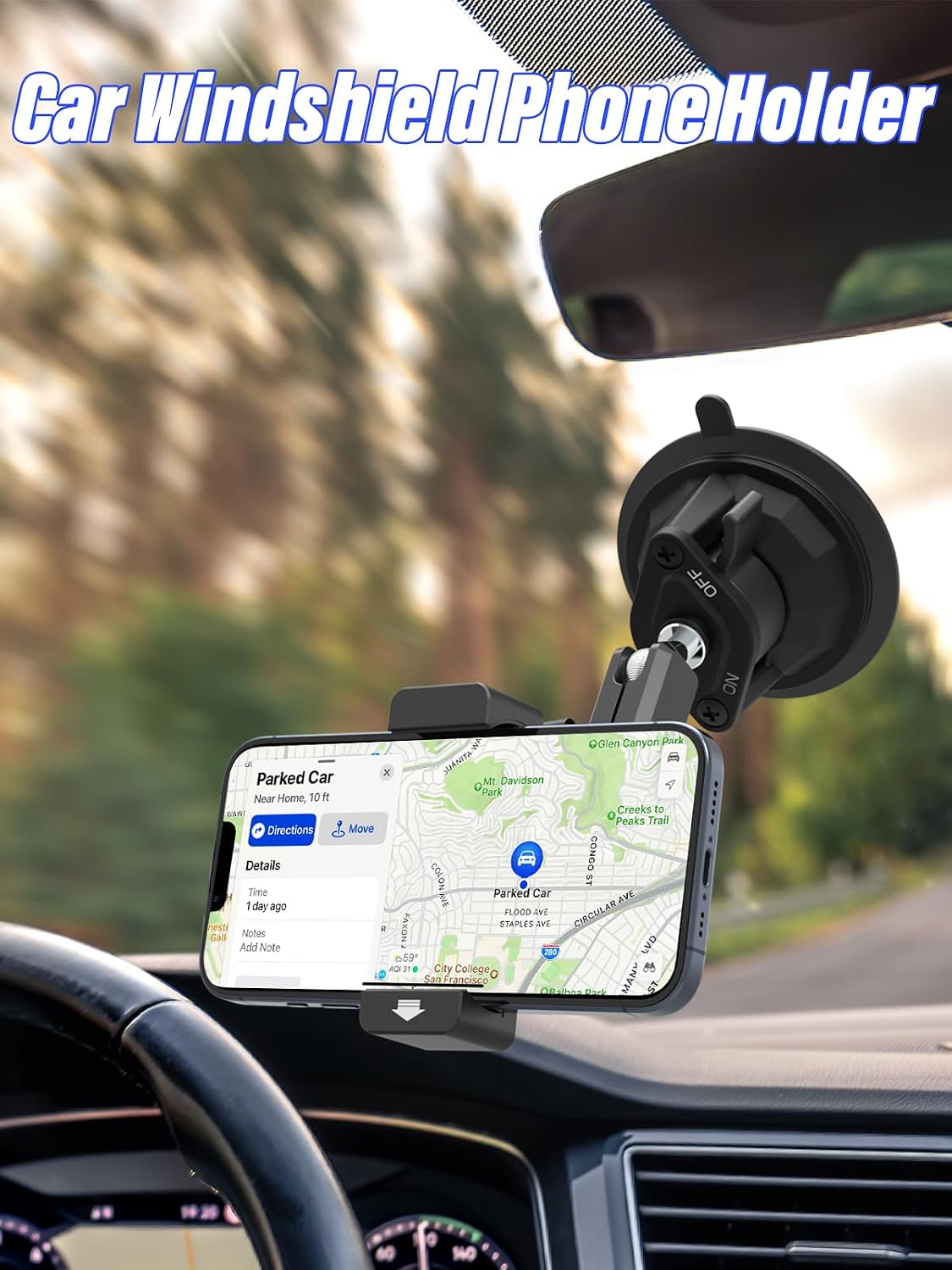 Suction Cup Car Phone Holder, Metal Phone Mount for Car Windshield
