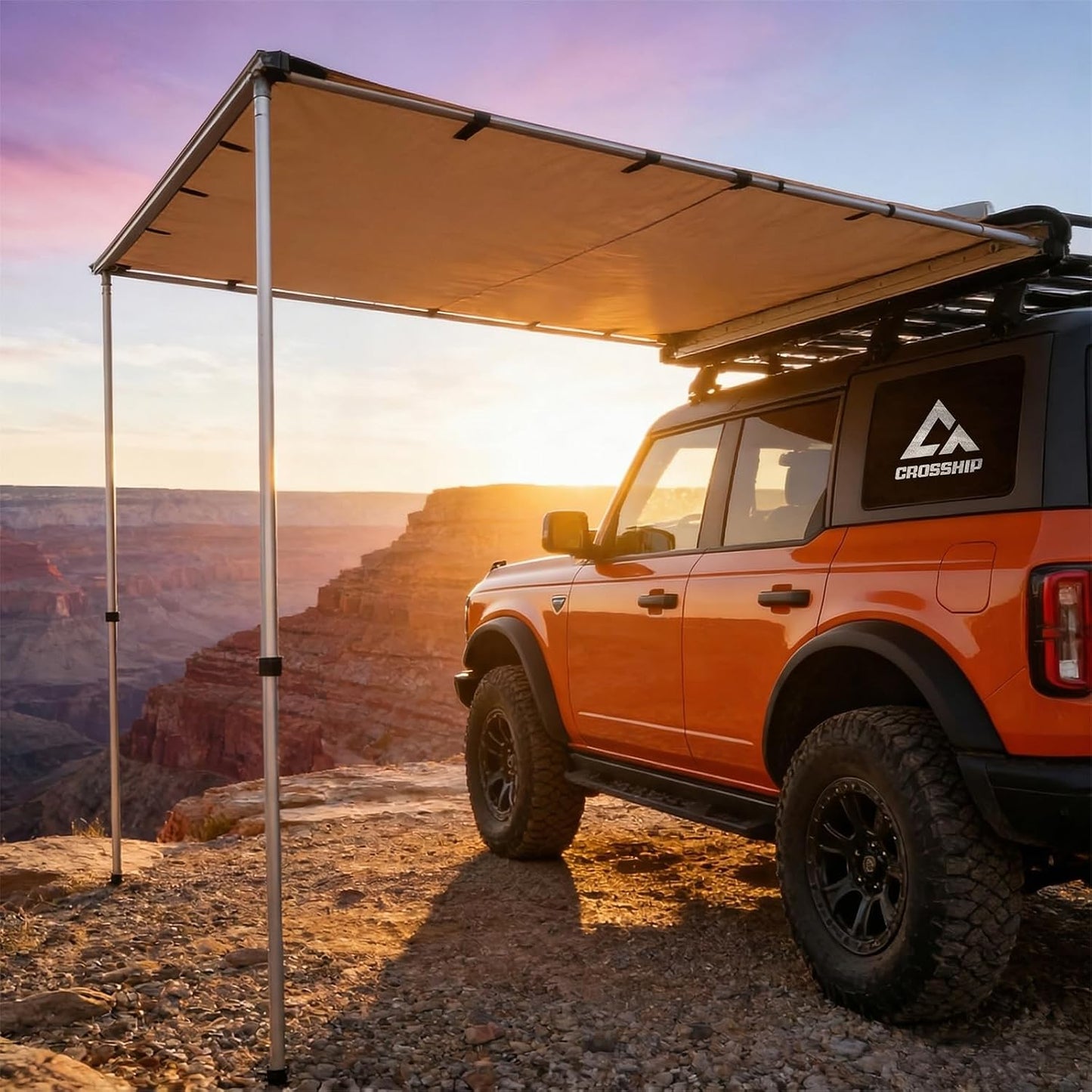 Vehicle Awning 8.2'x10' - Car Awning Roof Rack Pullout Sun Shade, Upgraded Twist-Lock Aluminum Poles, Vehicle 4x4 Side Canopy for SUV Truck Van Overlanding Camping, UV50+ PU10000mm Waterproof