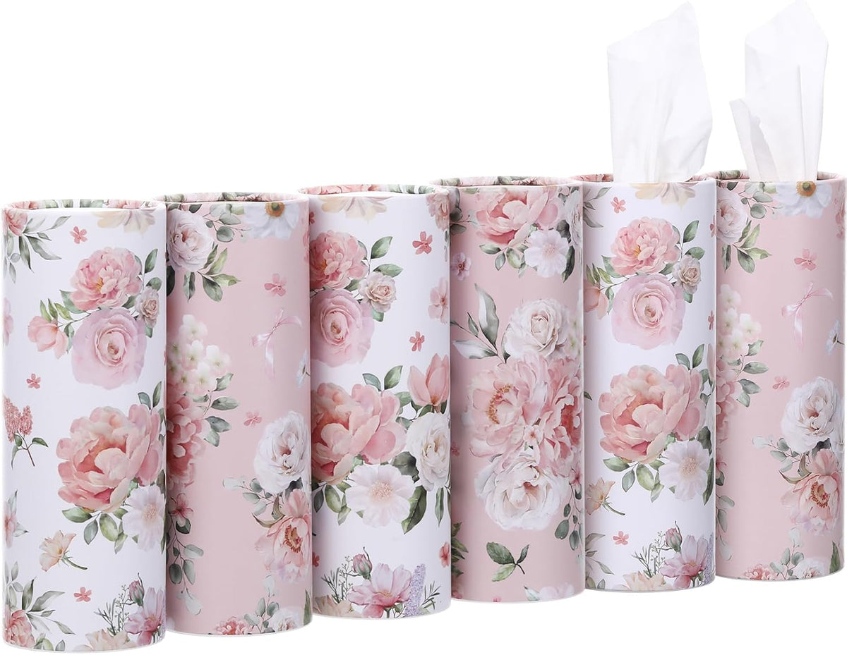 Ctosree 6 Pack Car Tissue Holder 300 Sheets Floral Tubes,Pink,White