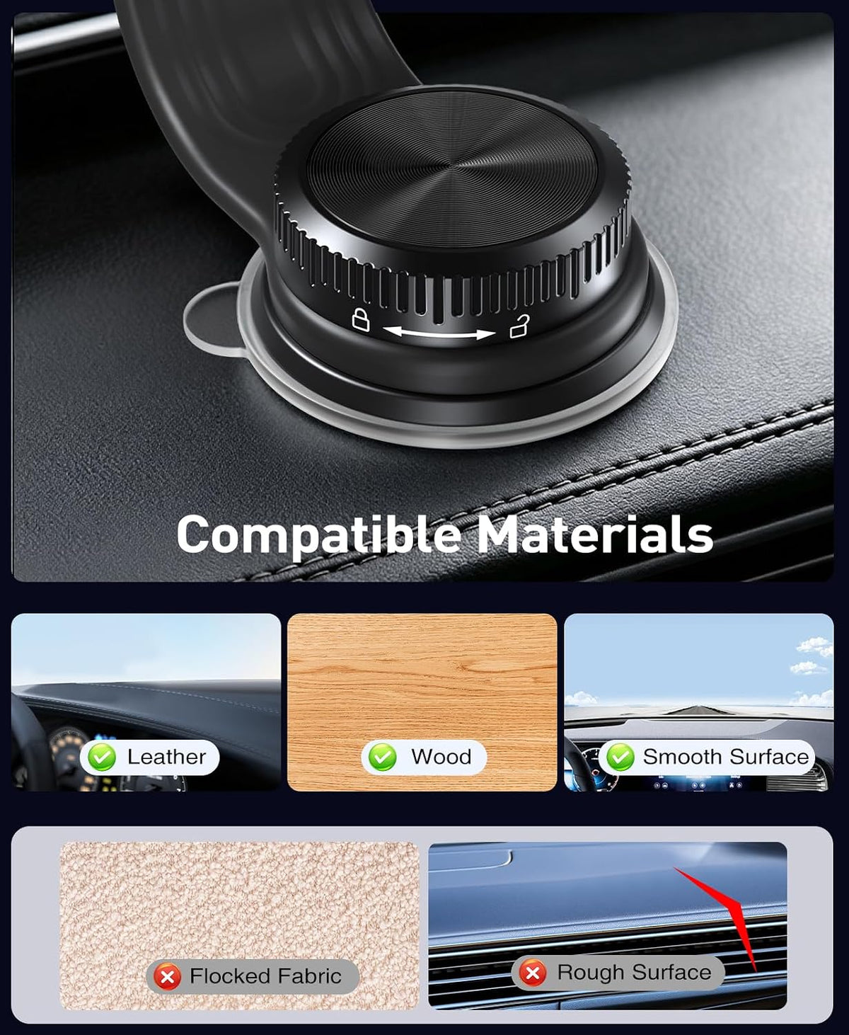Beeasy for MagSafe Car Mount, 360 Adjustable Bendable Memory Alloy Arm, Magnetic Phone Holder with Vacuum Suction Cup, Dashboard Phone Mount for Tesla, iPhone, Samsung & All Smartphones