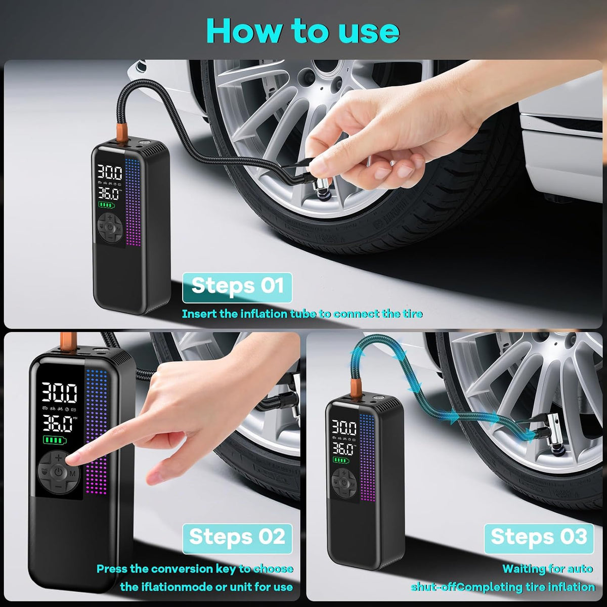 WEOLULI Tire Inflator Portable Air Compressor, 150 PSI Cordless Air Pump