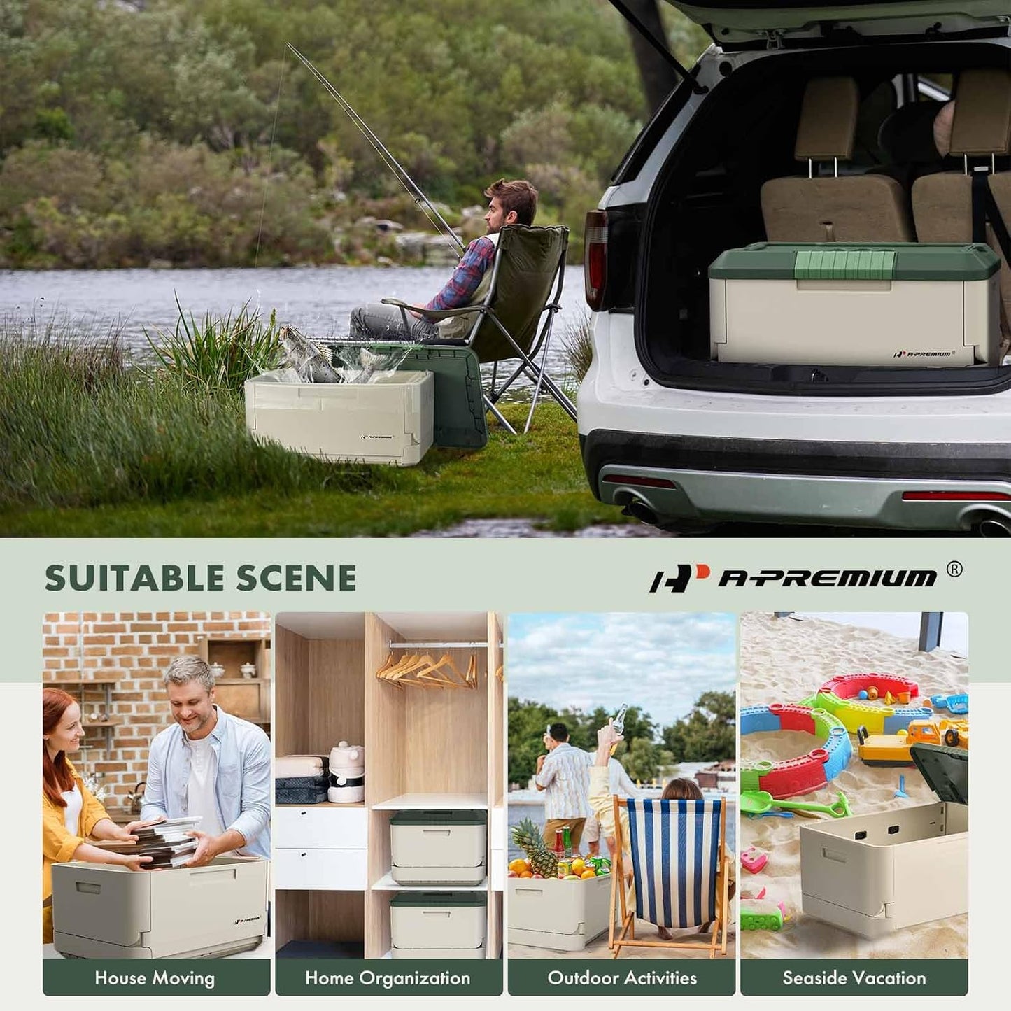 A-Premium Multifunctional Foldable Trunk Organizer and Storage Box | for Portable Car Storage Box with Waterproof Bag Heavy-Duty Container 45L 47-Quart for Camping, Picnic, Home, Garage box, etc