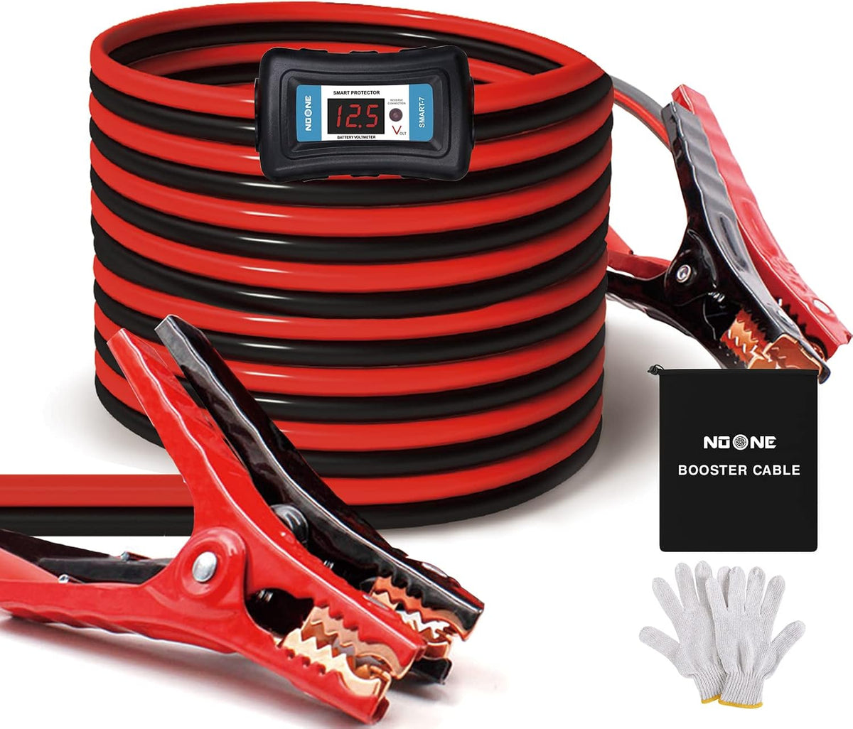 NOONE Heavy Duty Jumper Cables for Diesel Trucks - 1 Gauge 25 Feet extra long Booster Battery Cables with Permanent Installation kit and Quick Connect Plug for Car, SUV