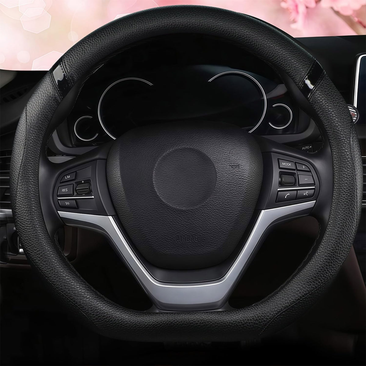 Cxtiy D-Shaped Flat Bottom Steering Wheel Cover for Women Girl - Stylish Car Accessory Non-Slip Car Interior Accessories (Pink)