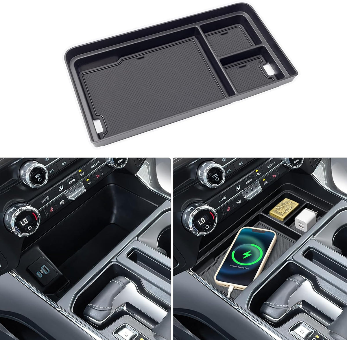PIMCAR Center Console Organizer for 2021-2025 2026 Ford F150 & 2022-2025 F150 Lightning XLT Pro, Hidden Storage Tray with USB Hole Accessories (Fits into The Open Pocket in Front of The Shifter)