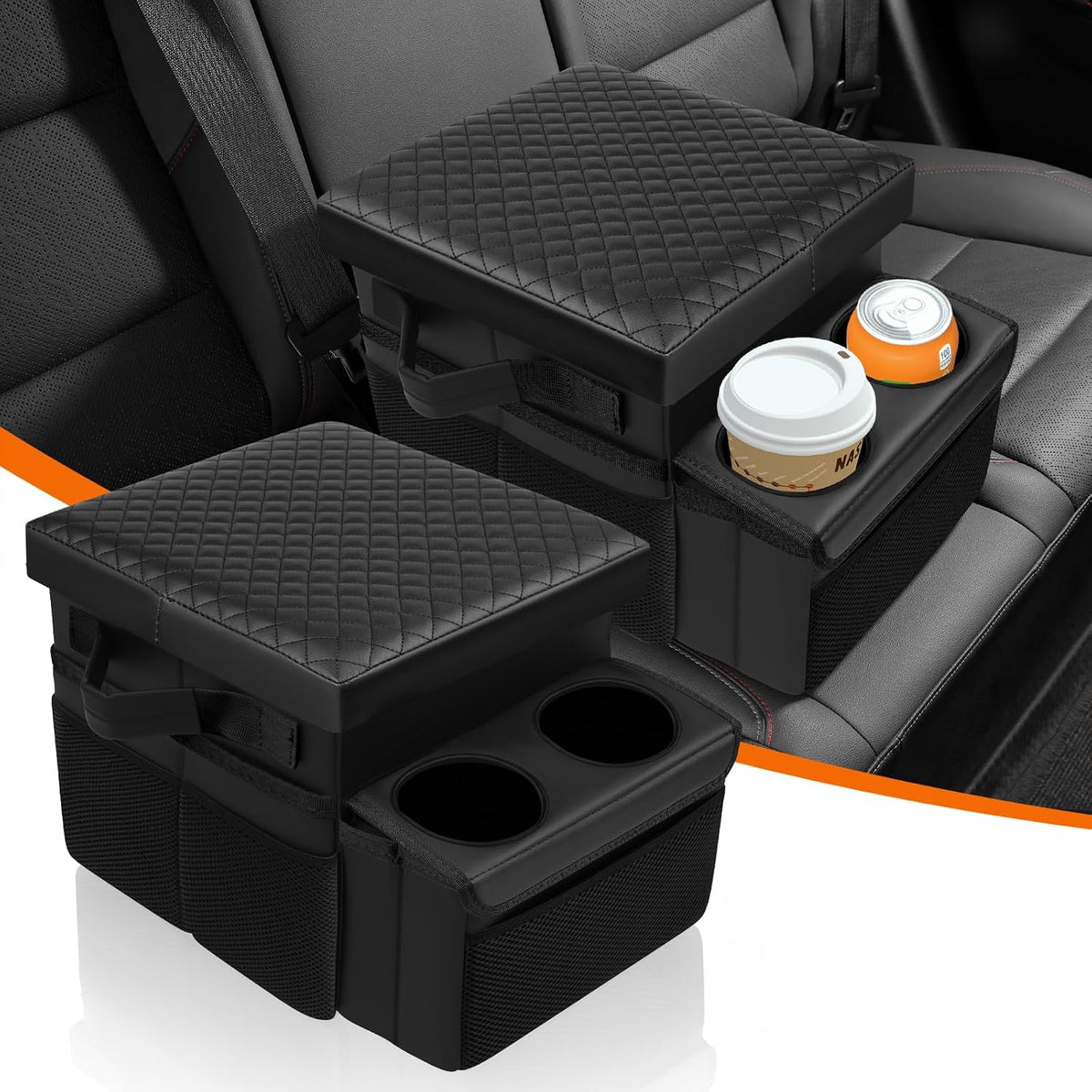 Autorder Back Seat Cup Holder for Car, Couch Cup Holder, Car Truck Boat RV Organizer, Holds Coffee Cups, Books, Phones, Remote Controls - PU Leather Black