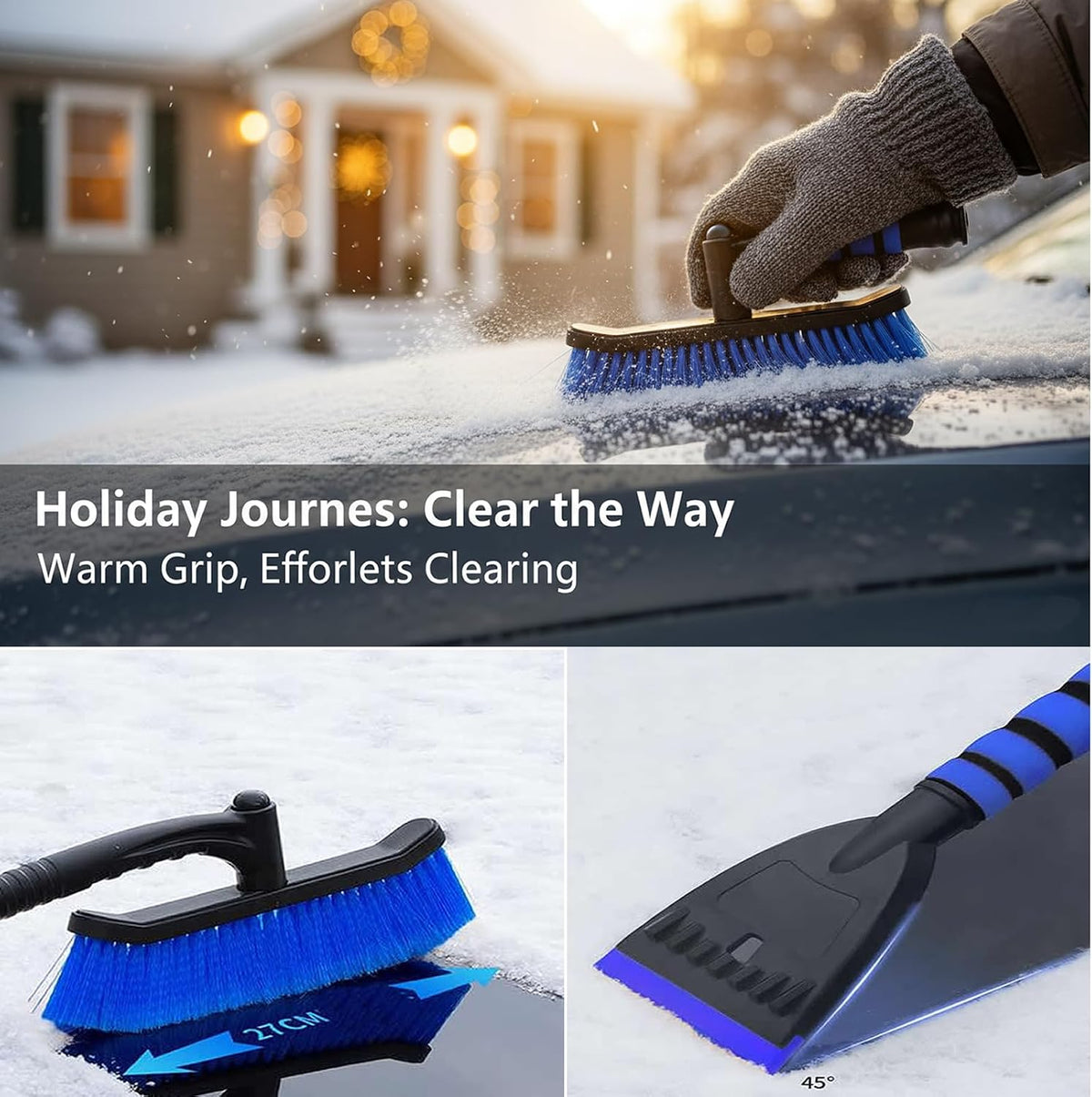 Snow Brush and Ice Scrapers for Car Windshield, 360° Pivoting Brush Head Detachable Snow Scrapers with Ergonomic Foam Grip;36inch Extendable Snow Brushs for SUV and truck SUV,Blue,Car Accessories