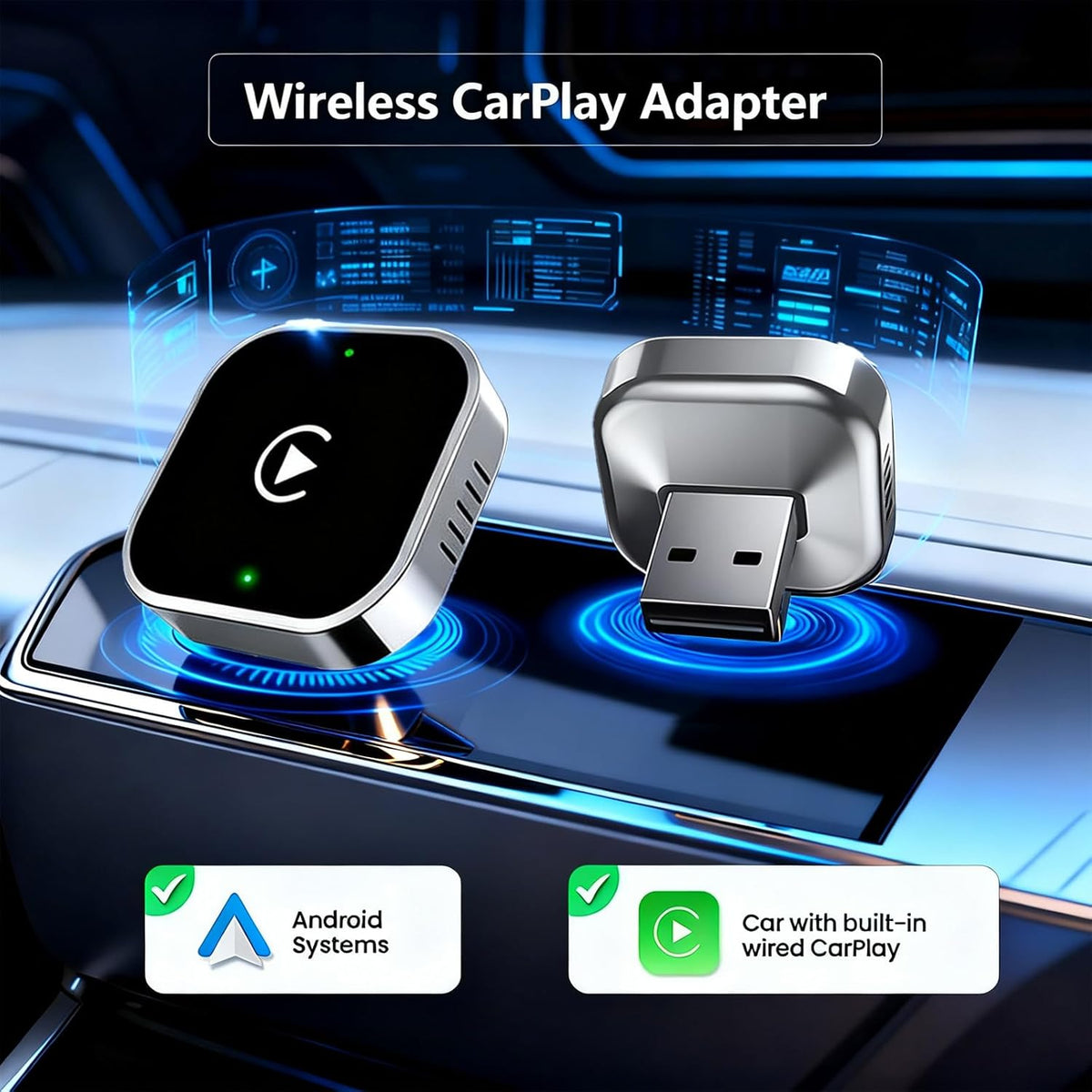 2026 Upgraded Wireless CarPlay Adapter for iPhone & Android Device