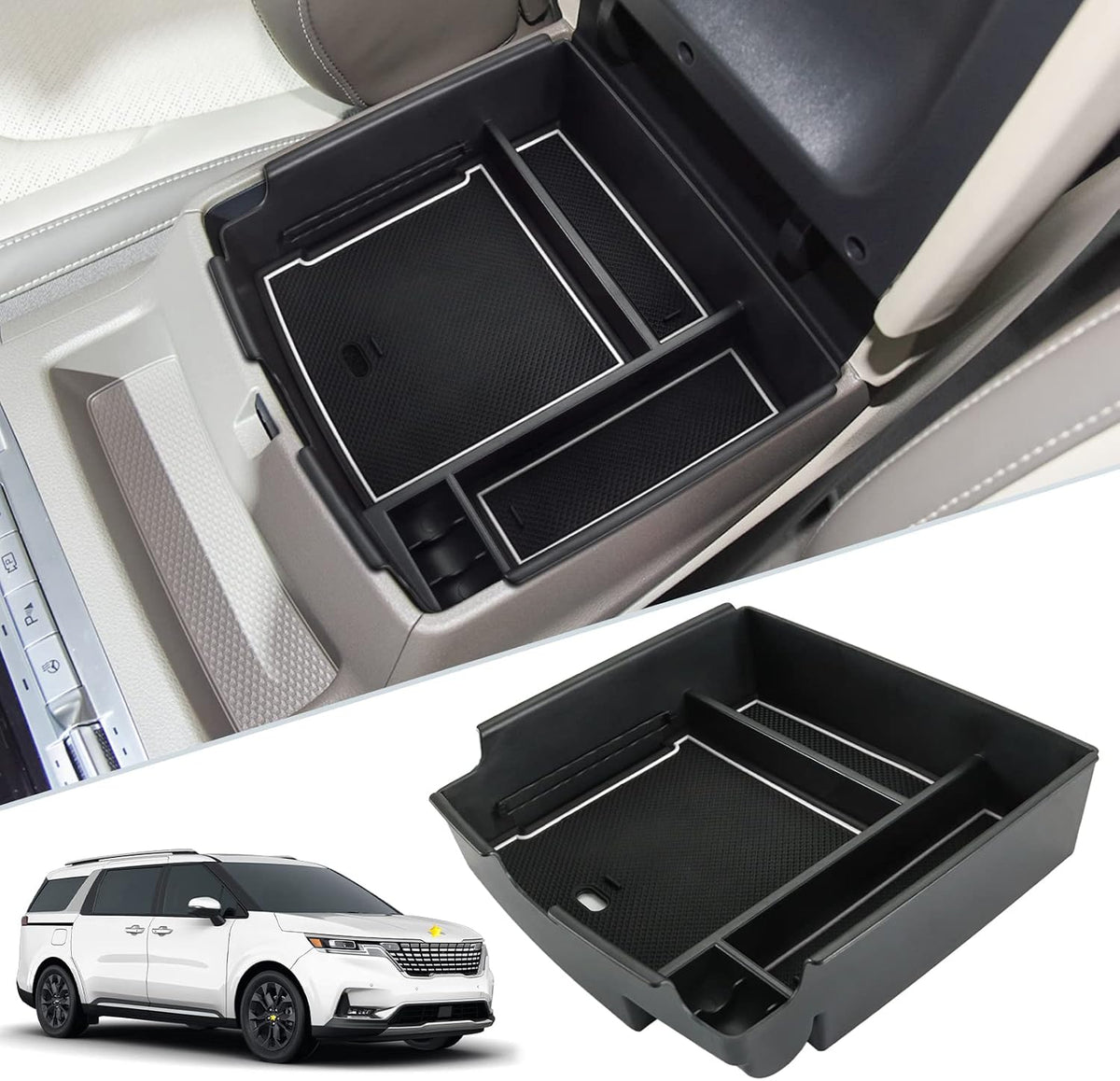 SKTU Compatible with 2022-2026 2027 Kia Carnival Center Console Organizer 2024 2025 2026 2027 Carnival Accessories Insert ABS Tray 2022-2027 Carnival Console Tray with Coin and USB Hole (Red)