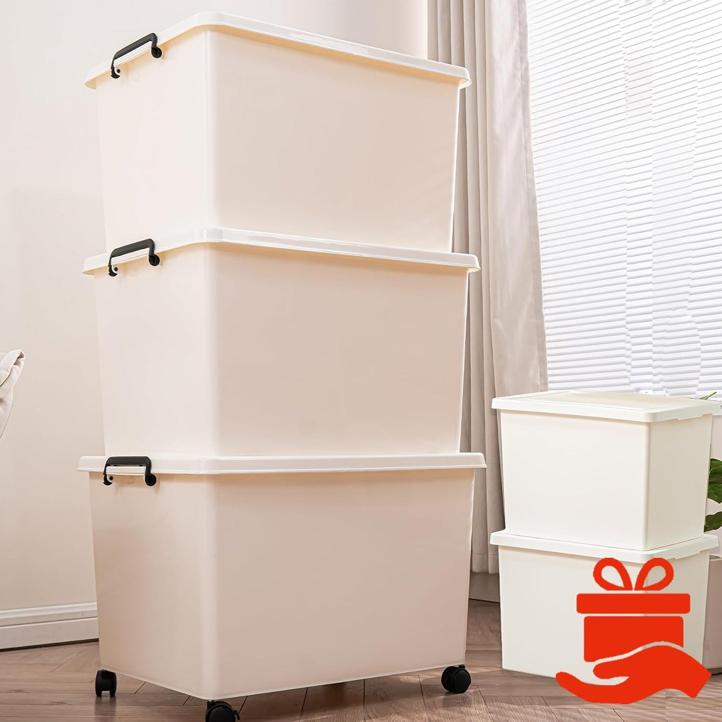27 Quart Stackable Storage Bins with Lids - 4-Pack White 4XL Plastic Boxes with Handles, Dustproof & Insect-Proof Containers for Home, Kitchen, Office, Snacks, Toys, Tools & Books (white, 4XL)