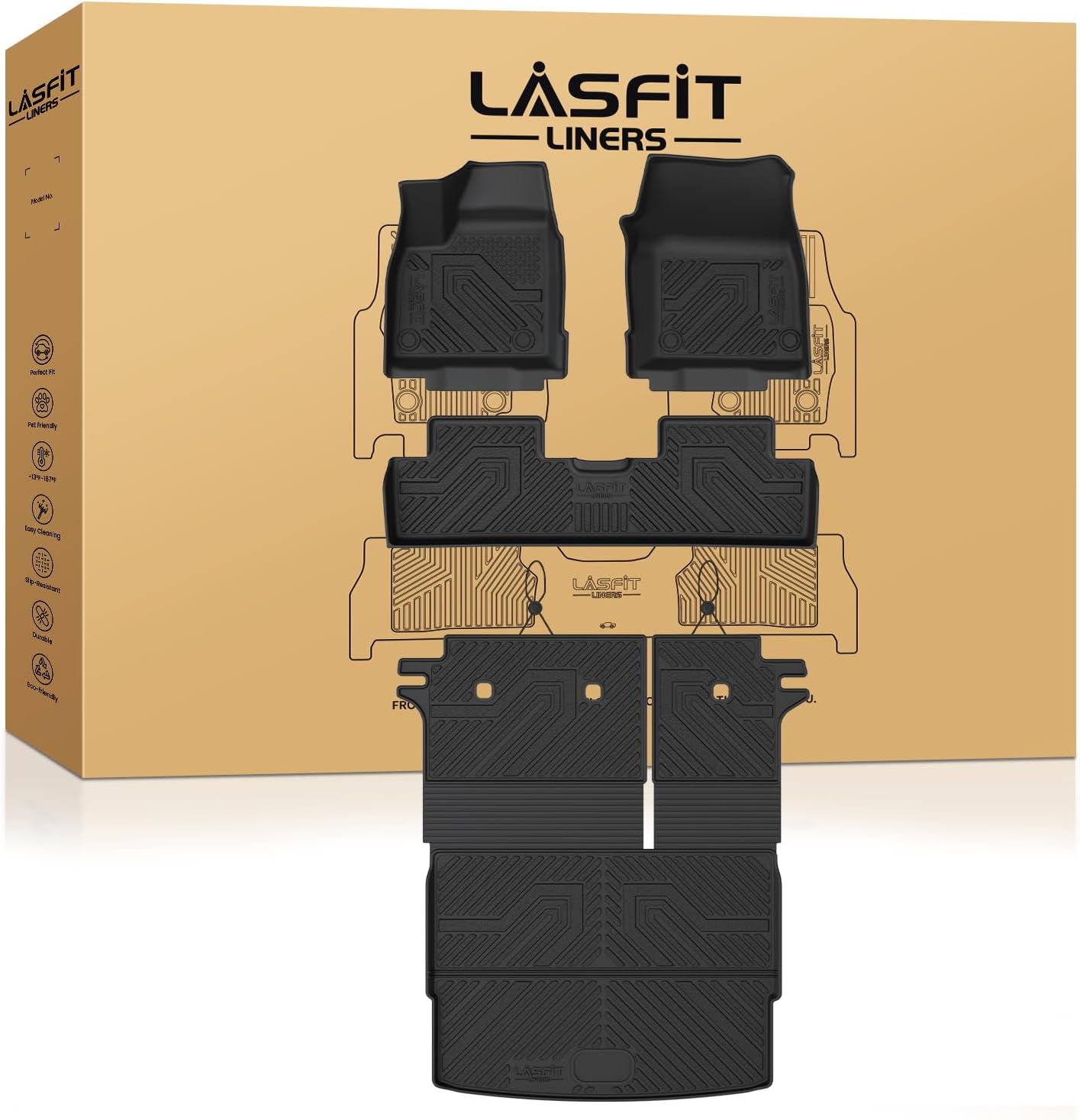 LASFIT Floor Mats for Nissan Frontier 2022-2026 Crew Cab (Not Fit King Cab), All Weather TPE Custom Fit Easy Clean Durable No-Curling Floor Liners for Frontier 1st & 2nd Row Car Mats, Black