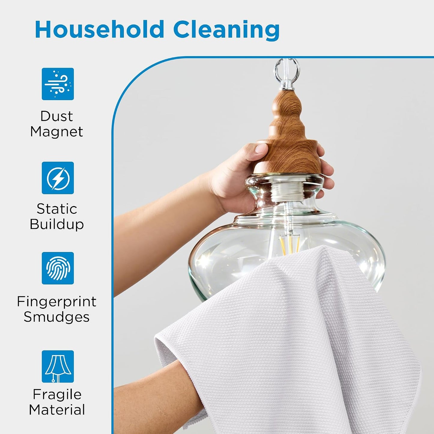 Microfiber Glass Cleaning Cloth, White Gray, 6 Pack | 15.5x15.5 Inches Lint Free Streak Free Stainless Steel Cloth For Window Screen Car