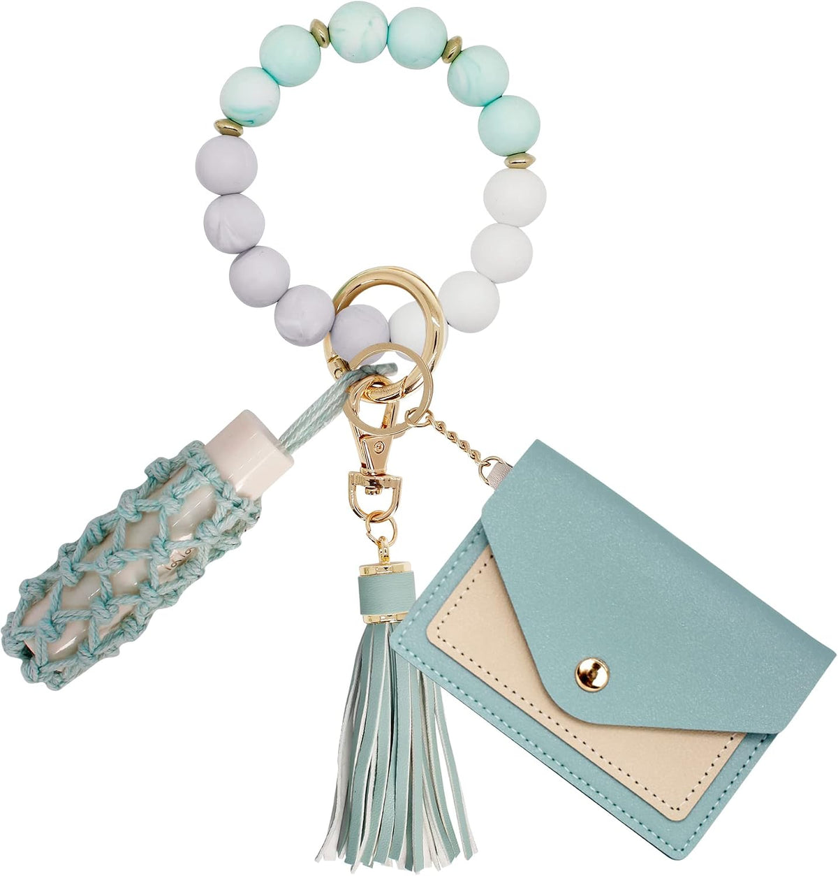 BIHRTC Silicone Key Ring Bracelets Wristlet Keychain Wallet with Net Chapstick Holder for Women