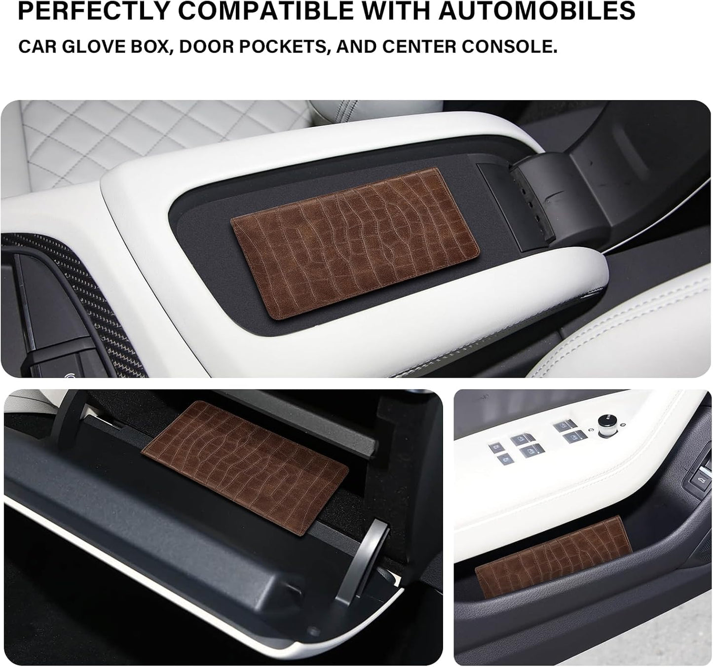 Car Registration and Insurance Holder, Brown Vehicle Glove Box Car Organizer with Magnetic Closure for Documents, Cards, License Car Organization, 1 Pack