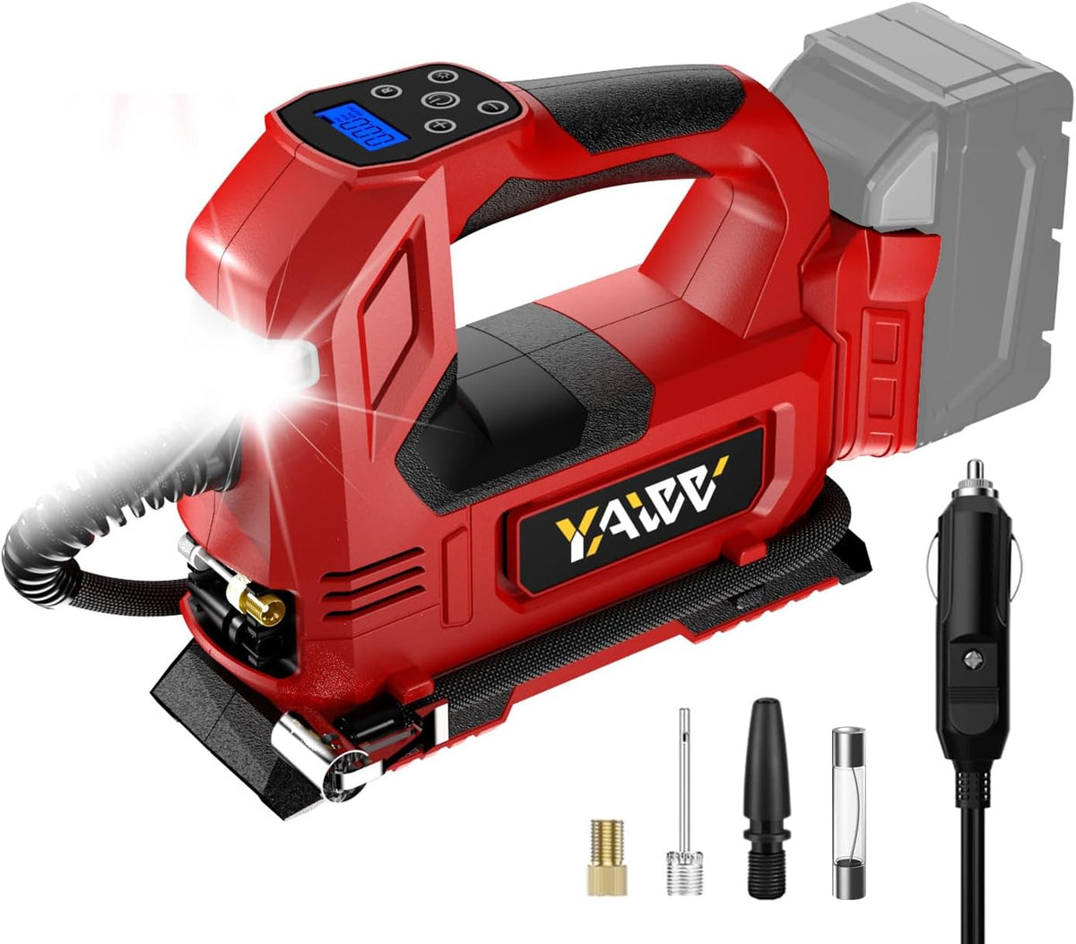 Cordless Tire Inflator Air Compressor Compatible with Dewalt 20V Battery,160PSI Portable LED Light Handheld Pump with Digital Pressure Gauge Cars Motorcycles Bikes Balls(Battery Not Included)