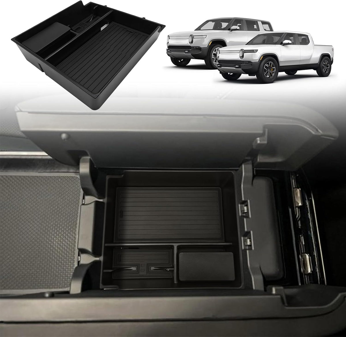 BestEvMod Center Console Organizer for 2022-2026 Rivian R1T/R1S (V3 Yellow)