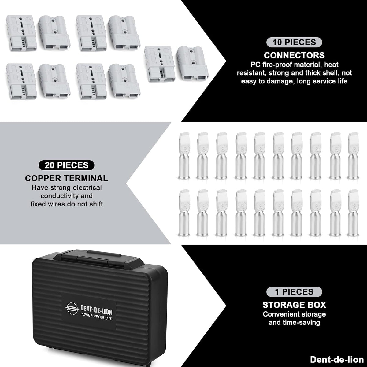 10 Pcs 6-8 Gauge 50A Battery Quick Connect Disconnect Connector with 8 AWG, Jumper Cable Plug Connector Kit for Recovery Winch, Trailer, Towing Systems (Grey with Box)