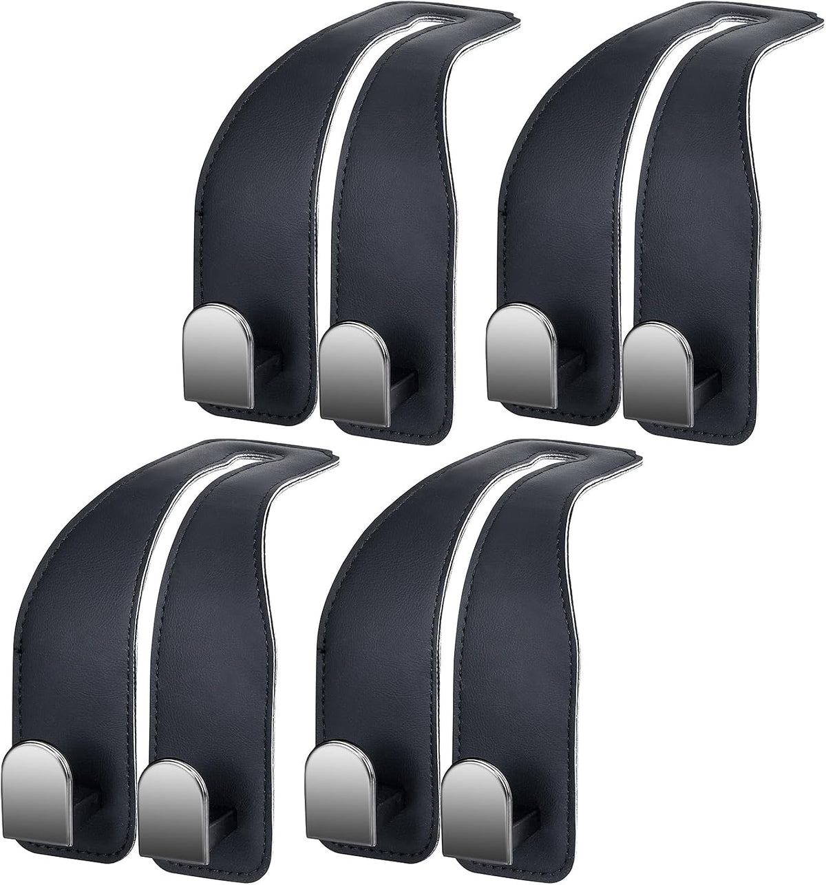Car Hooks for Headrest, Leather Car Seat Back Storage Organizer Interior Accessories, More Wide & Deep Auto Seat Hook Hangers for Purse Umbrellas Handbag Clothes Coats Grocery Bags (Black-2 Pack)