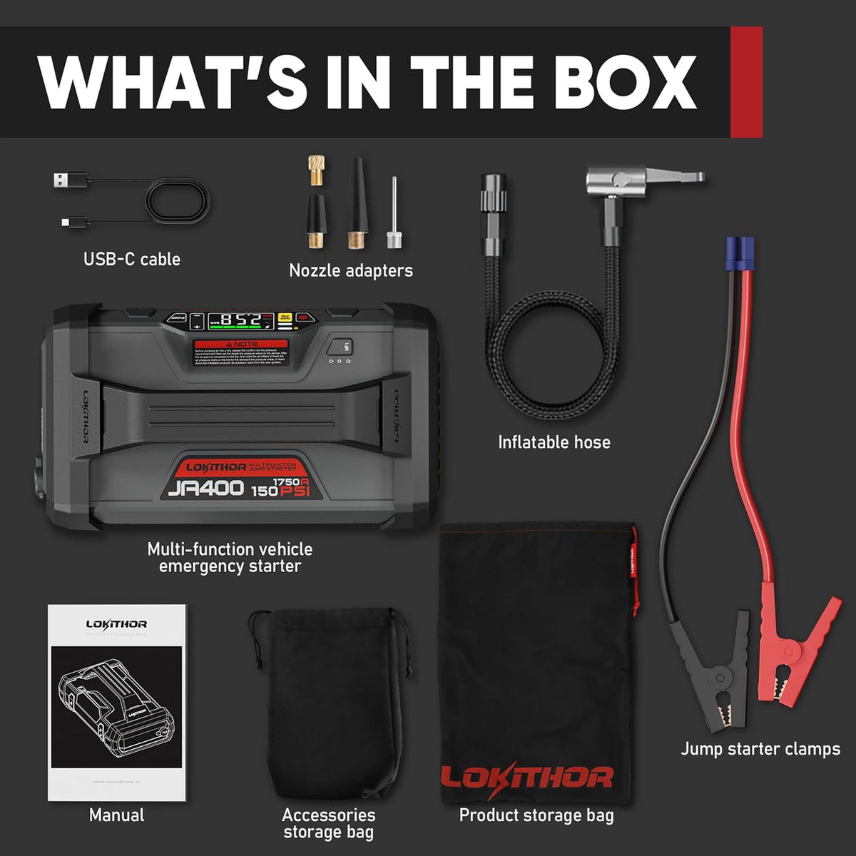 LOKITHOR JA400 Jump Starter with Air Compressor(7.5L Gas & 5.5L Diesel)