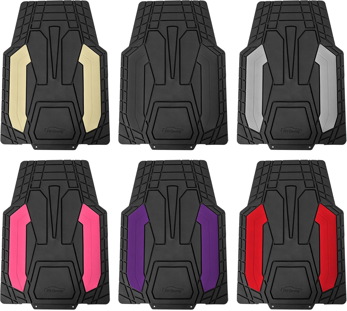 FH Group Automotive Heavy-Duty Rubber Floor Mats, Universal Fit Full Set, Climaproof, Trimmable for Most Sedan, SUV, Truck, Purple