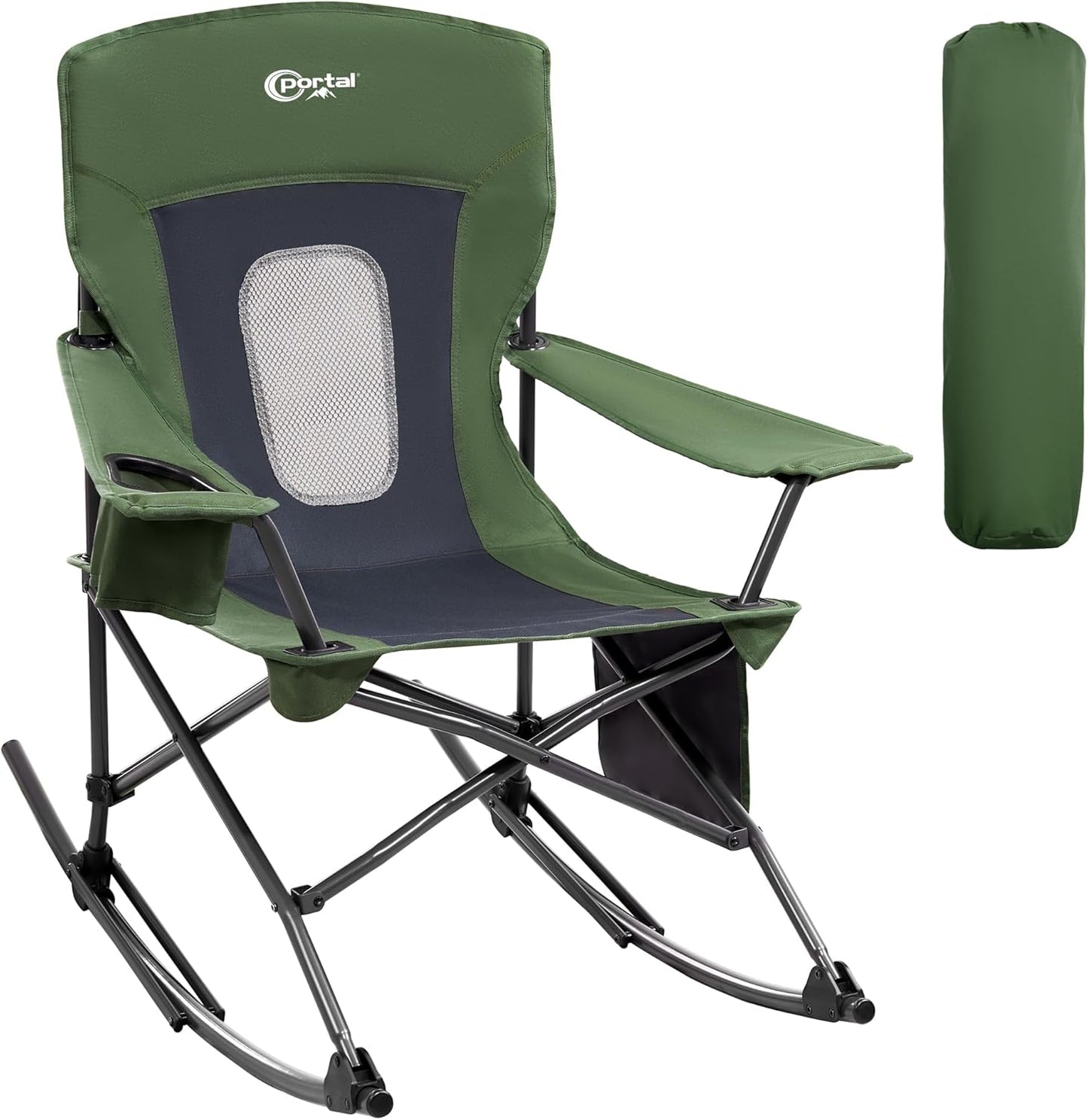 Portal Outdoor Rocking Chair Camping Folding Portable Rocker with Cup Holder Side Pocket Carry Bag, Support 350LBS (Midnight Blue)