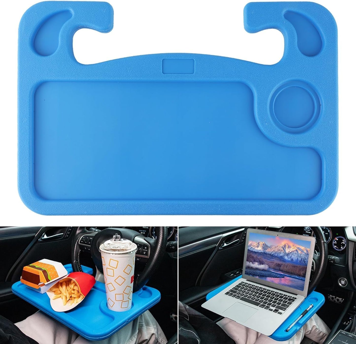 JUSTTOP 4 In 1 Car Steering Wheel Desk for Laptop,Versatile Upgraded Car Seat Tray, Spacious Steering Wheel Table With Tablet Holder and Dual Sauce Racks,Steering Wheel Under Table Console (Large)