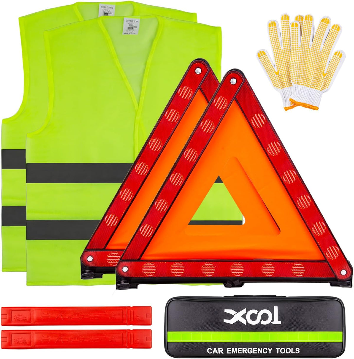 XOOL Warning Triangle, Emergency Warning Triangles for Vehicles, Reflective Triangle, Emergency Warning Reflector Safety Triangle Kit with Carry Case, 3-Pack