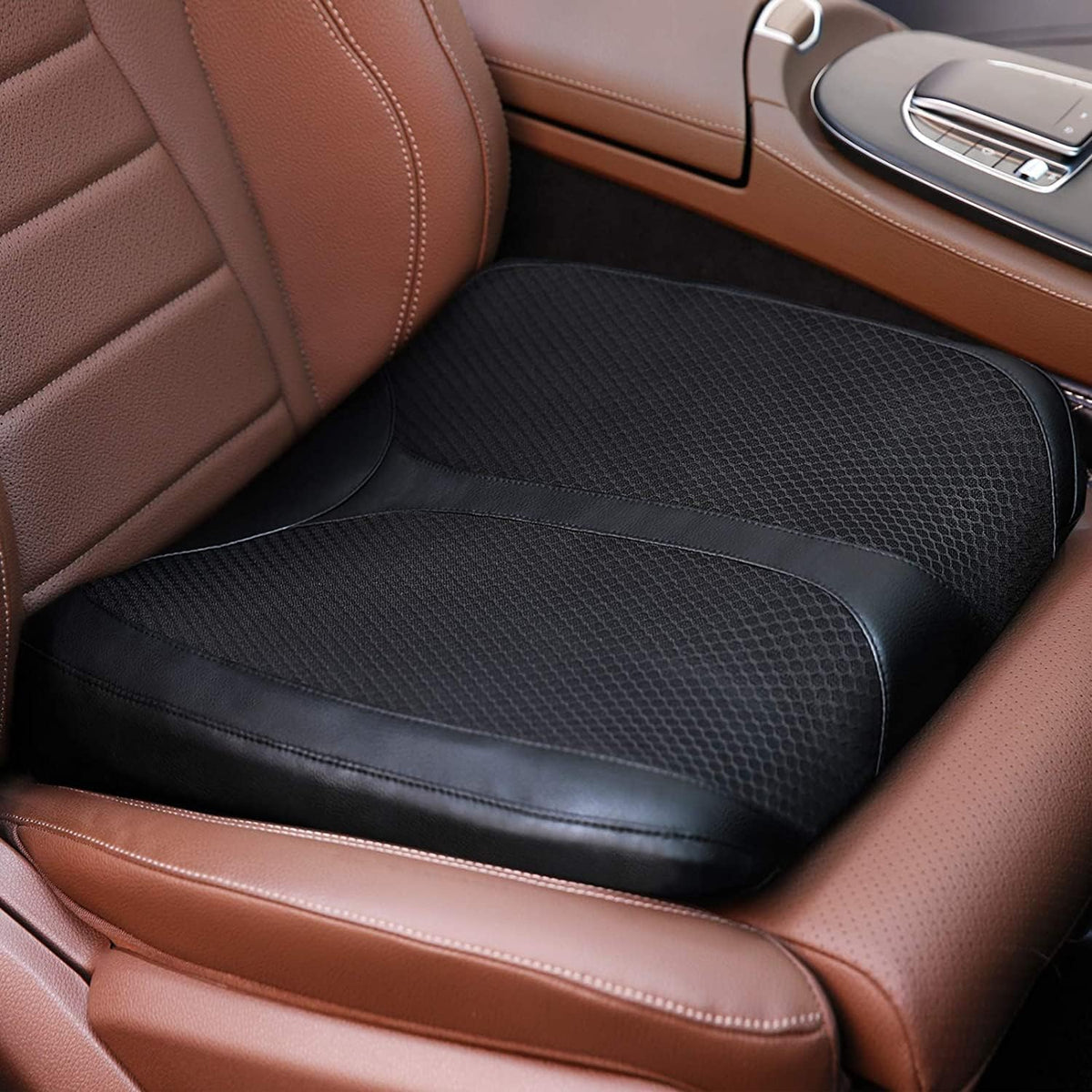 Leather Car Memory Foam Heightening Seat Cushion for Short People Driving,Hip(Coccyx/Tailbone) and Lower Back Pain Relief Butt Pillows,for Truck,SUV,Office Chair,Wheelchair,etc. (Blue
