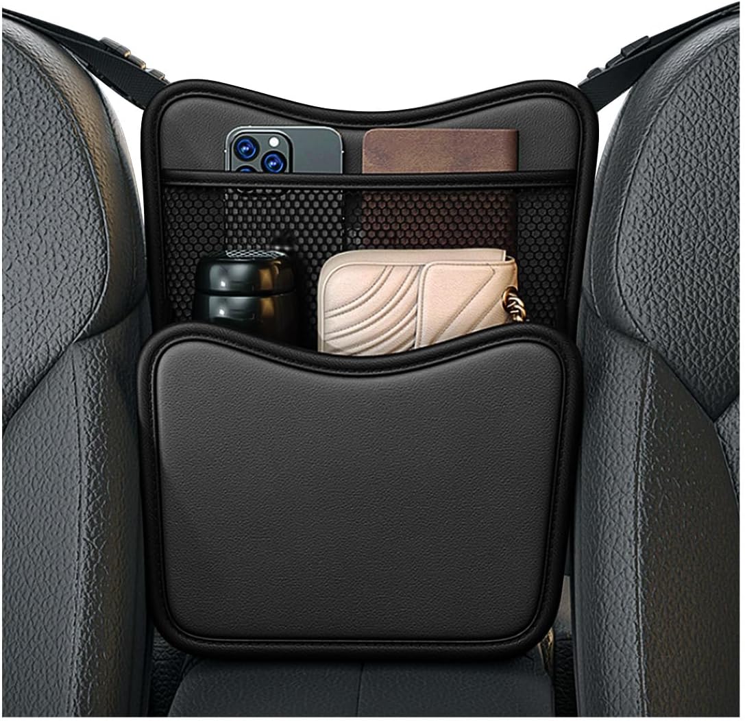 DXNQ Car Organizer Storage Between Seats, Leather Large Capacity Automobile Handbag Hanging Store Content Bag, Auto Console Organizer Holder for Snack Phone Document Storages, Car Accessories (Brown)