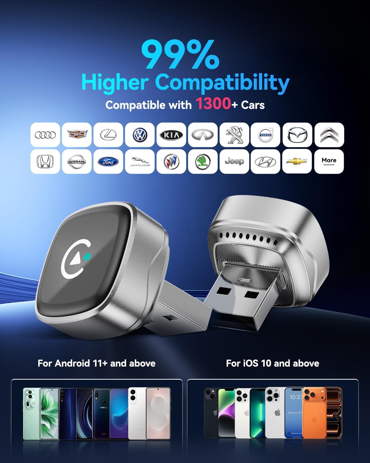 2026 Ultra Mini Wireless Carplay Adapter for iPhone & Android Auto, USB for Apple Car Play Dongle Plug & Play for iOS 10+ & Android 10+, Auto-Reconnect, Stable & No Lag (Sliver)