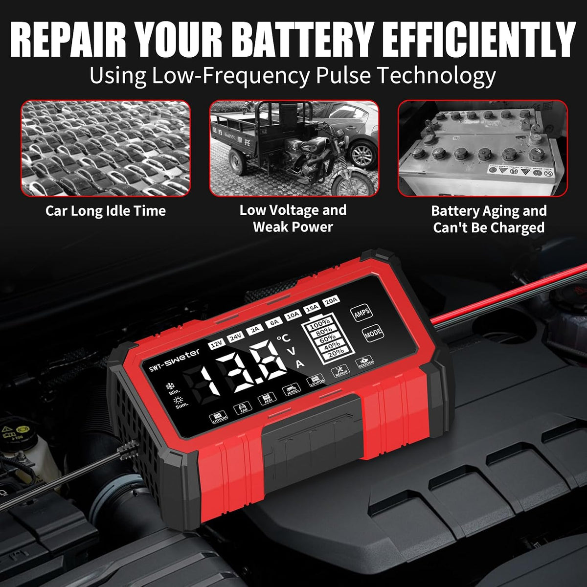 20A Smart Car Battery Charger & Maintainer 12V/24V