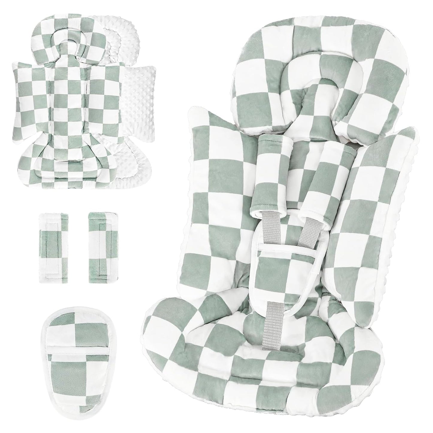 DILIMI Infant Car Seat Insert, Baby Car Seat Head Support with 3 Strap Paddings, Soft Newborn Car Seat Cushion for Stroller, Swing, Bouncers, Purple Checkered
