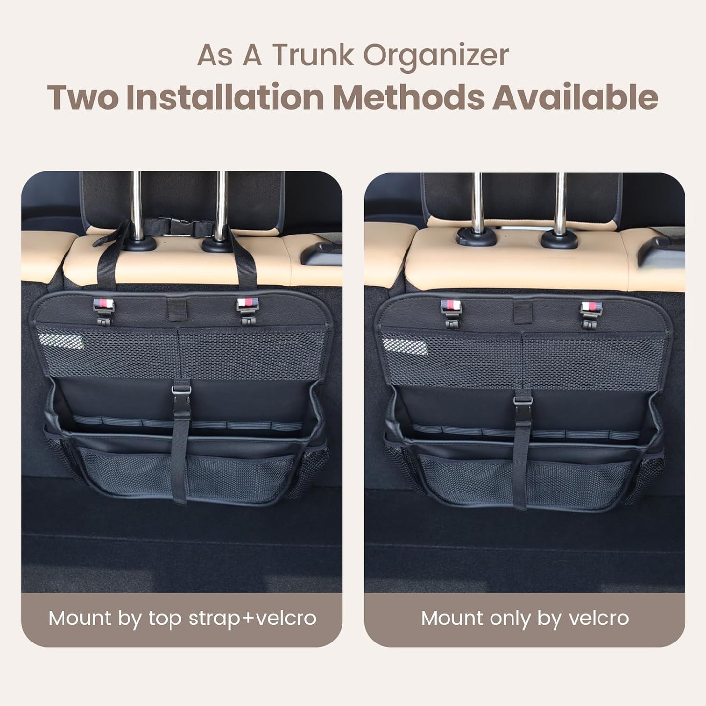 Viaviat Car Seat Organizer for the Front or Back Seat or Trunk, Multi-Use Car Interior Storage bag, Fit for SUV/MPV/Truck,Premium Waterproof Faux Leather (1, Black)