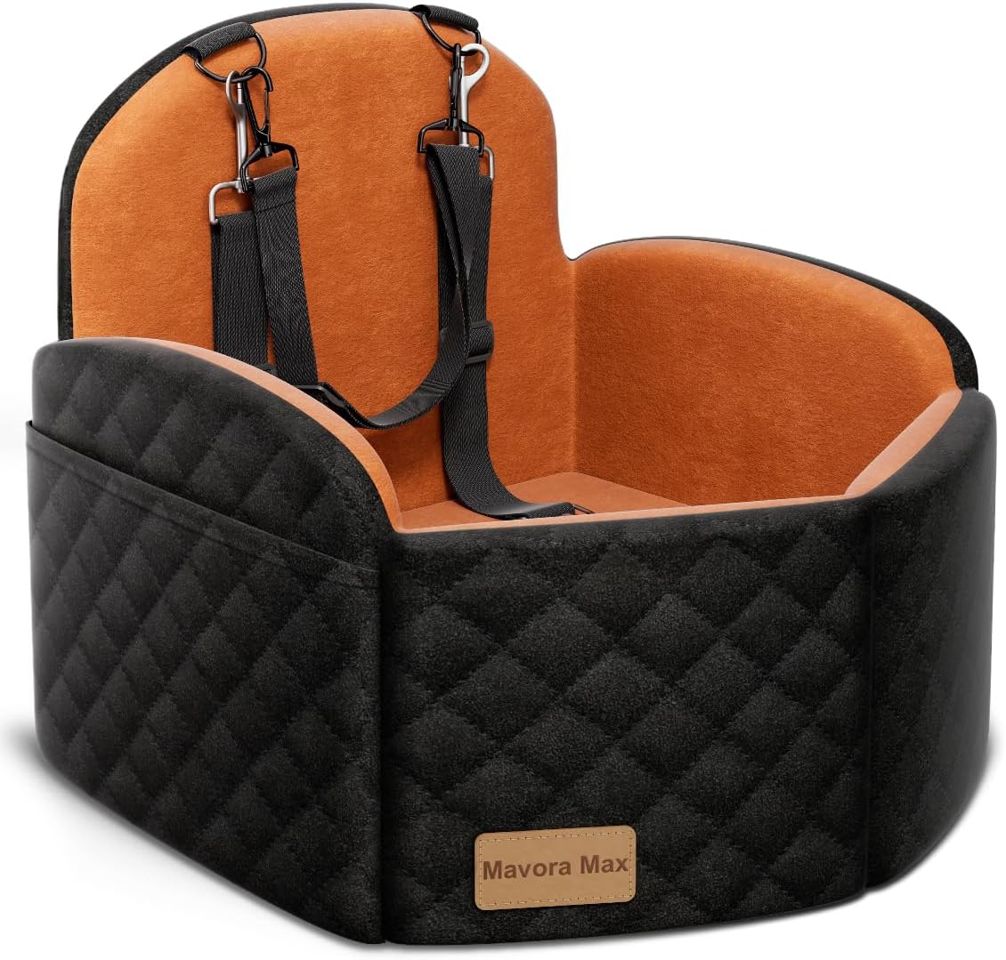 Dog Car Seat for Small/Medium Dogs, Memory Foam Puppy Car Seat Elevated Dog Booster Seat Up to 35 lbs, Fully Detachable Washable, Travel Safety Pet Seat with Storage Pockets (Black/Grey)