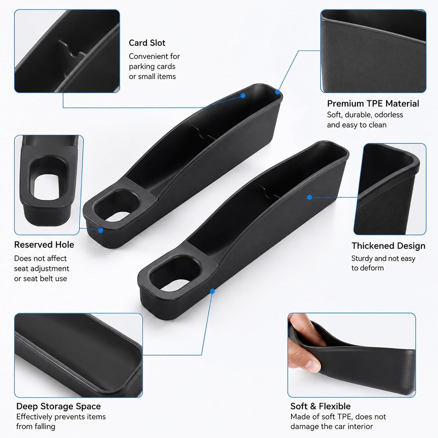 Seat Gap Filler for Tesla Model 3/Y 2020-2025 Standard Seats | Soft TPE material, seat gap storage organizer,tool-free installation, phone key card storage, driver passenger sides