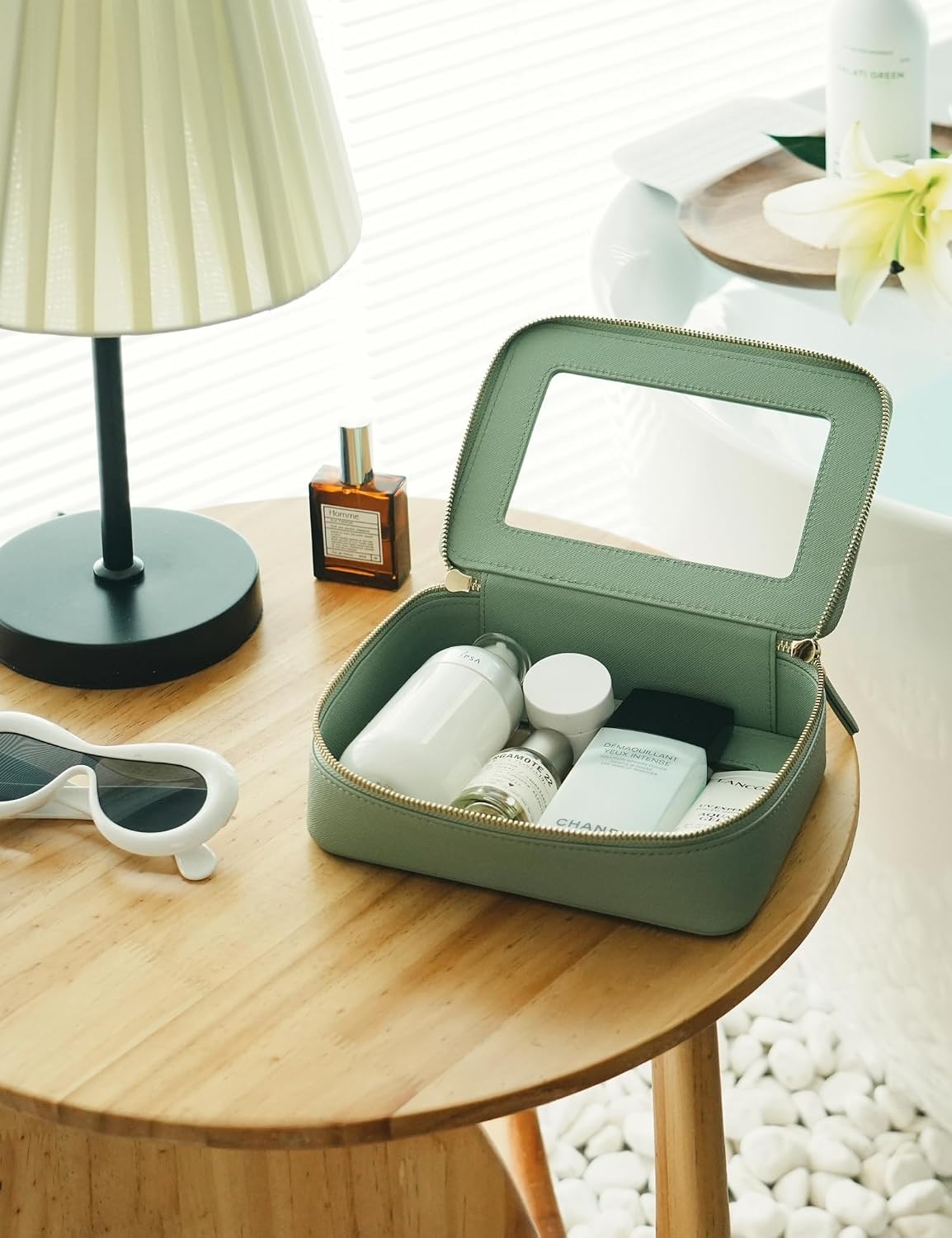 Popvibe Clear Makeup Bag with Zipper, Set of 2, Mini and Medium, Sage Green