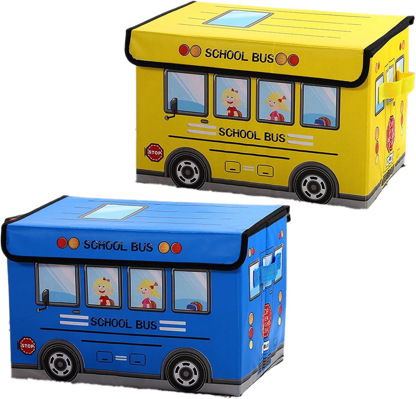 2-Pack Foldable Cartoon Storage Bins with Lids, 15x9.9x9.11 in Cute Cartoon Organizer Boxes, Dustproof Home Storage Containers