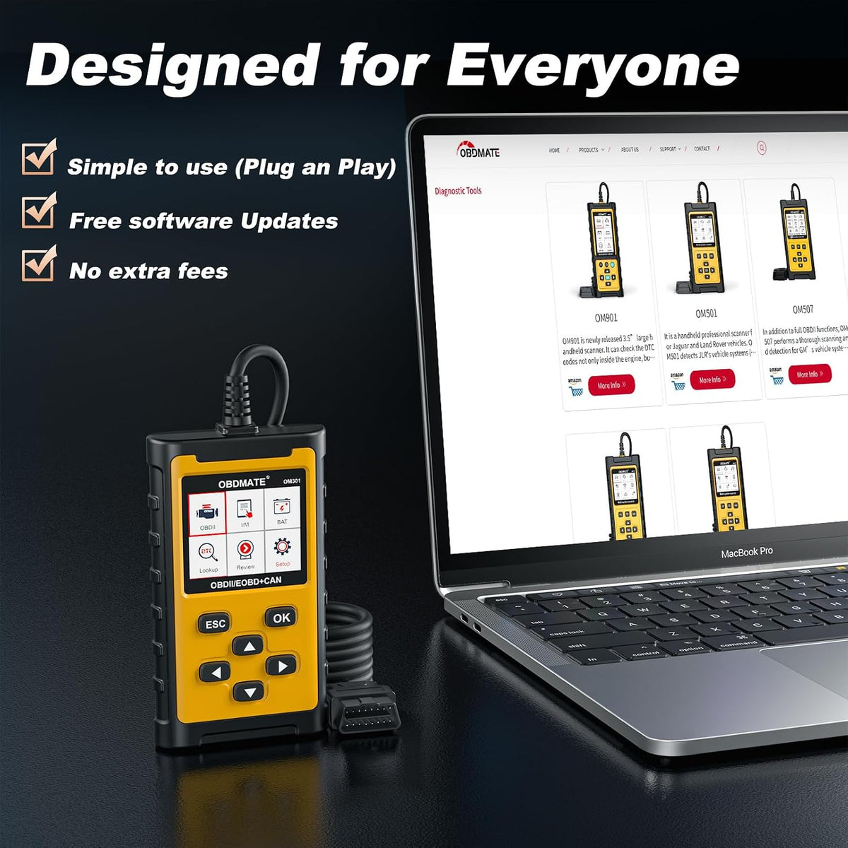 OBD2 Scanner Diagnostic Tool with Battery Test, Read&Clear Codes View Live Data I/M Readiness Freeze Frame, OBDII Check Engine Code Reader for 99% Cars Since 1996