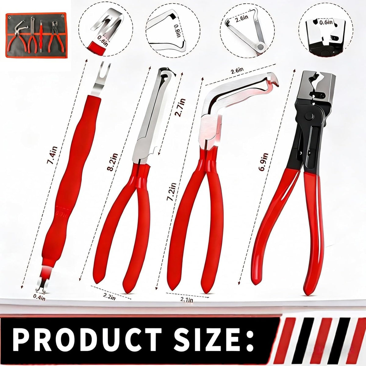 4-in-1 Automotive Clip Pliers Set, Electrical Disconnect & Connector Removal Tool Kit with Straight & 60° Angle Pliers, Separator & Hose Clamp Plier for Car Truck SUV Repair, Mechanics & DIY
