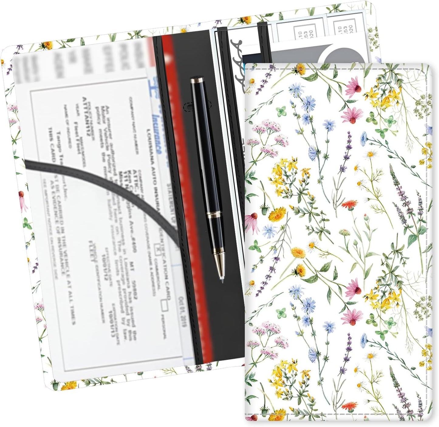 Leather Car Registration and Insurance Card Holder, Cute Car Accessories Vehicle Glove Box Car Organizer for Documents, Cards, License Cute Cactus