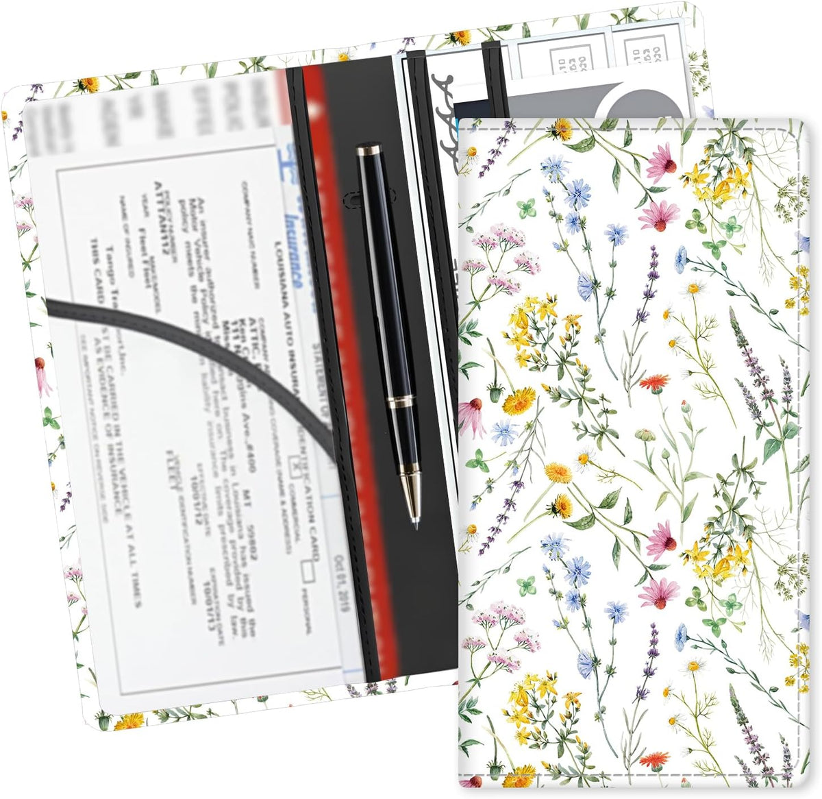 Leather Car Registration and Insurance Card Holder, Cute Car Accessories Vehicle Glove Box Car Organizer for Documents, Cards, License Cute Colorful Owls
