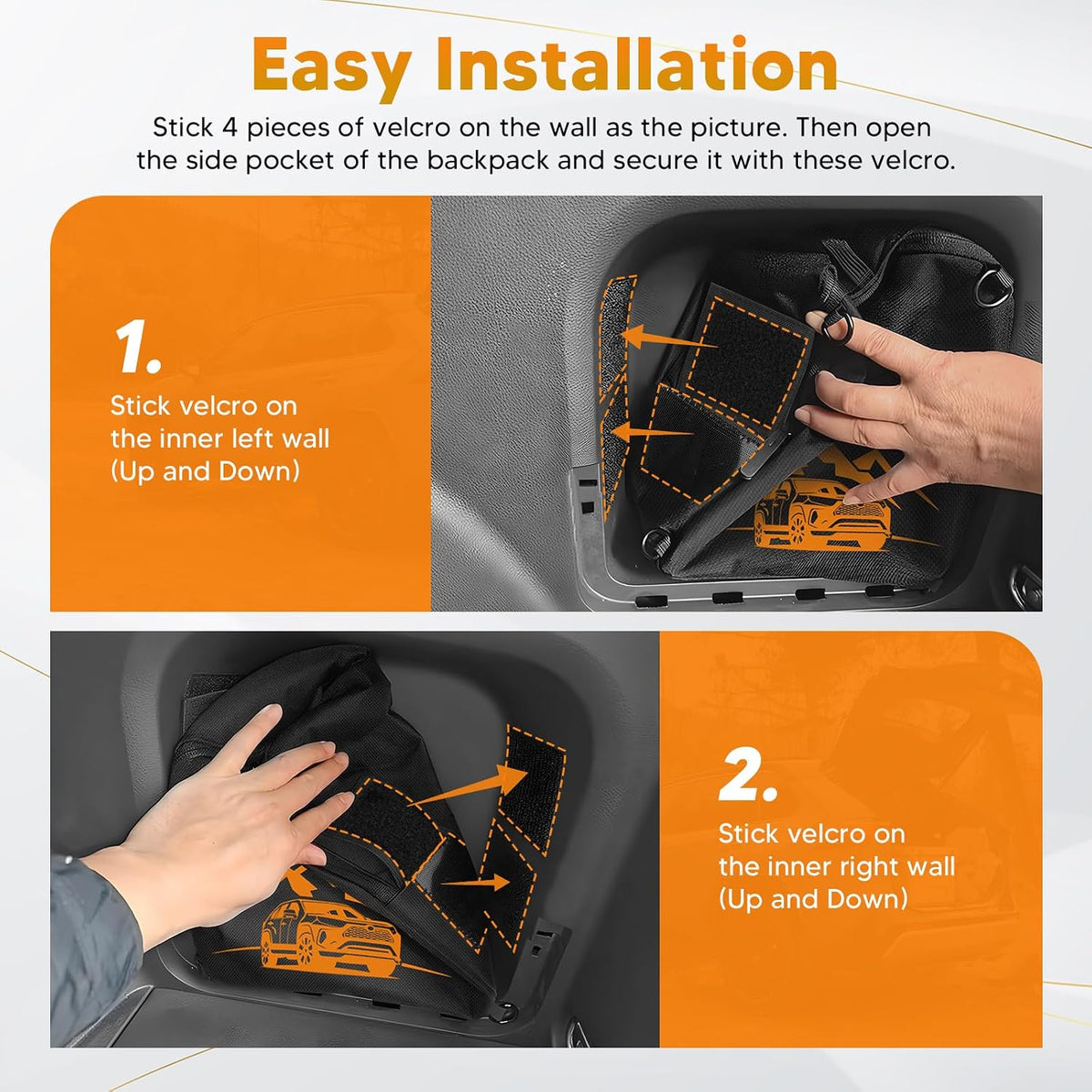 Powerty Trunk Organizer for Toyota RAV4 2019-2025, RAV4 Cargo Organizer, Cargo Storage Bag for 2019-2025 Toyota RAV4 Accessories Orange