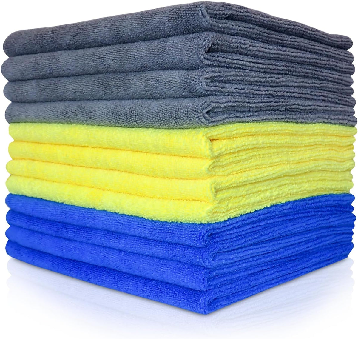 SAIU Microfiber Cleaning Cloths 16x16 in Grey/Blue/Yellow Higher Absorency 12 Pack, Car Washing Cloth Dry Dust Polish Multiple Uses (Grey)