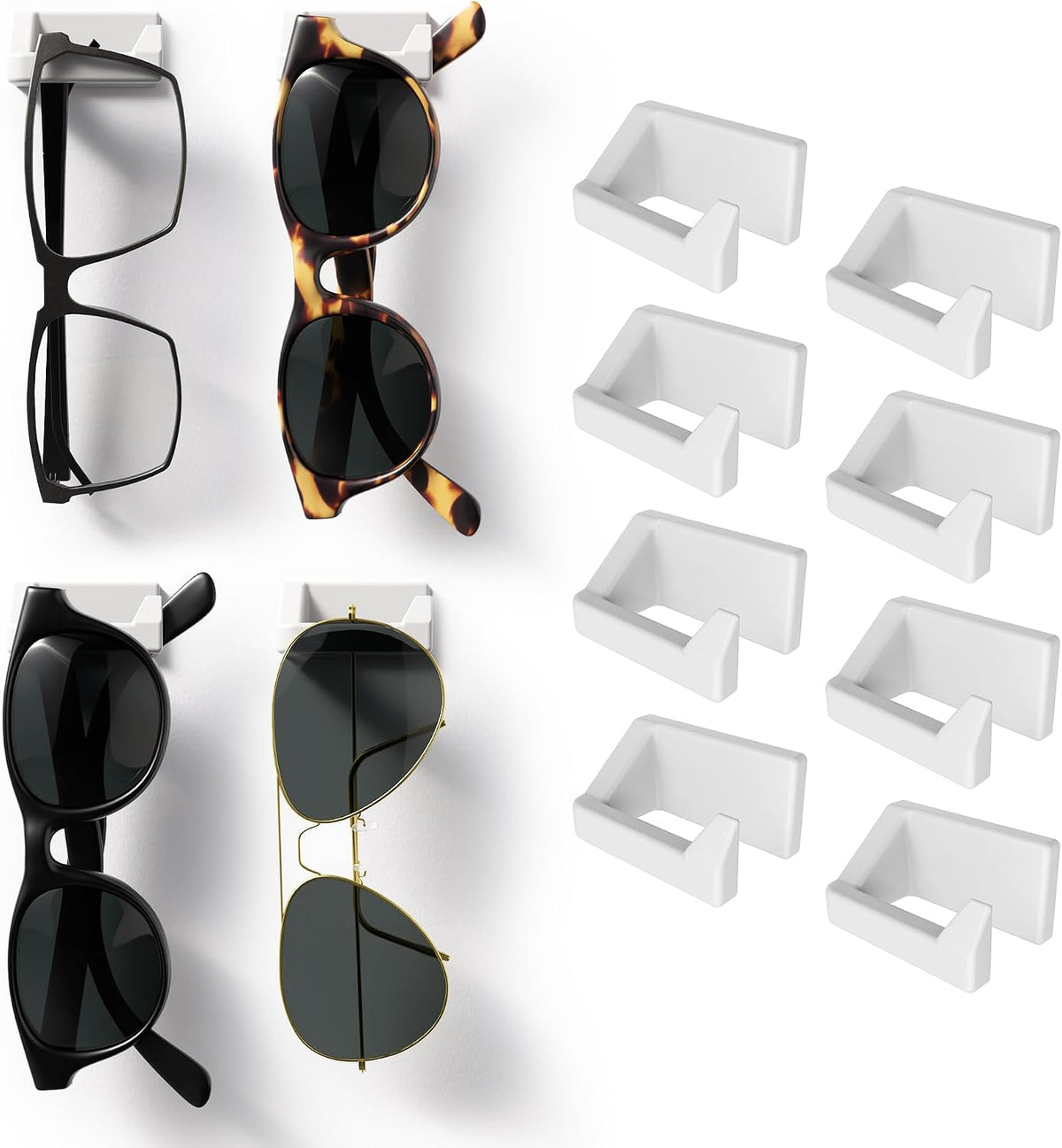 MELEN Adhesive Sunglass Organizer Wall (16-Pack) - Strong and Compact Glasses Holder, Sunglass Holder for Car and Wall - Black