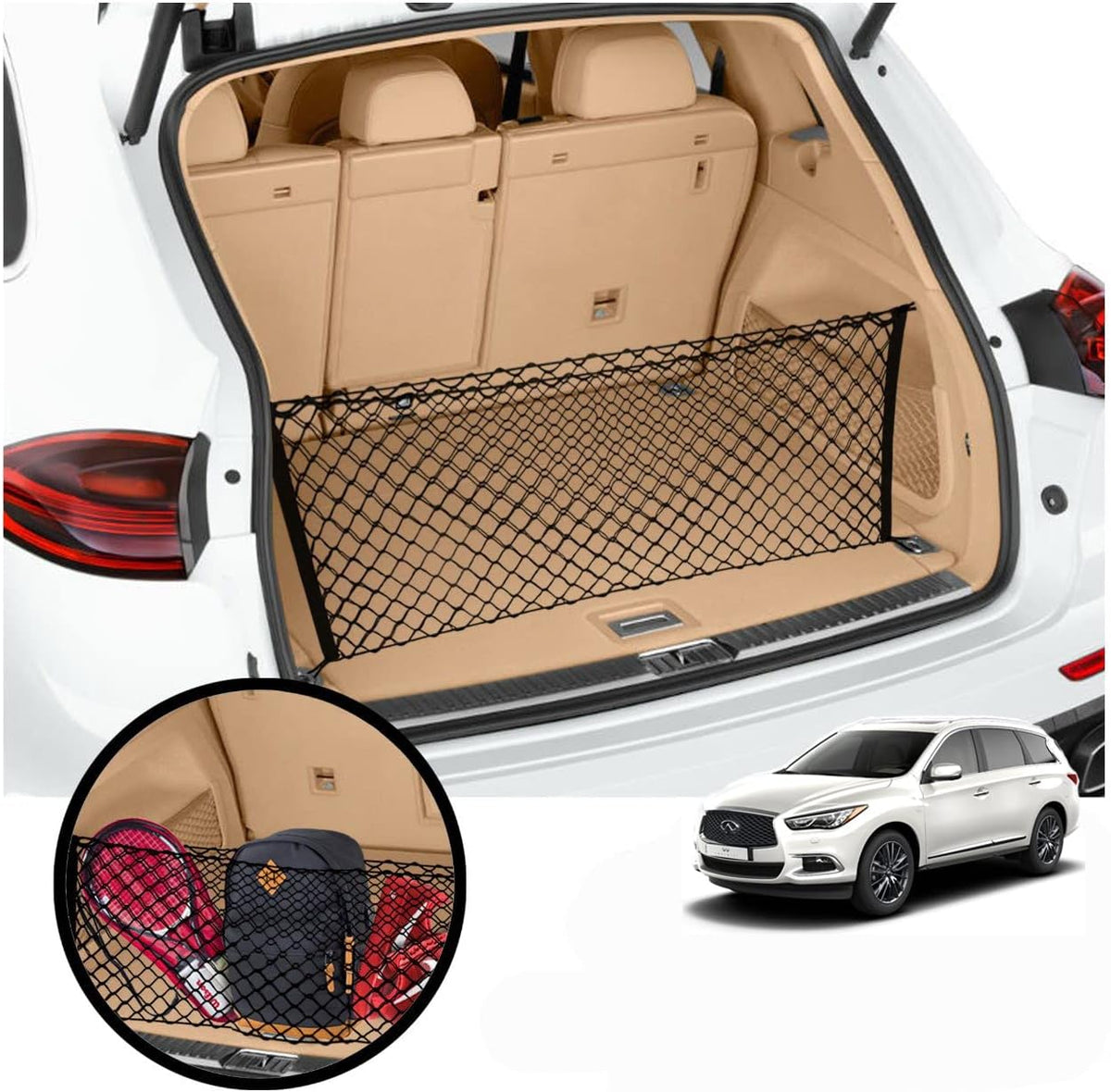 Envelope Style Elastic Trunk Mesh Cargo Net for Infiniti QX60 (L51) Pure Luxe Sensory 2022-2026 - Premium Trunk Organizers and Storage - Luggage Net for SUV - Best Car Organizer for Infiniti QX60