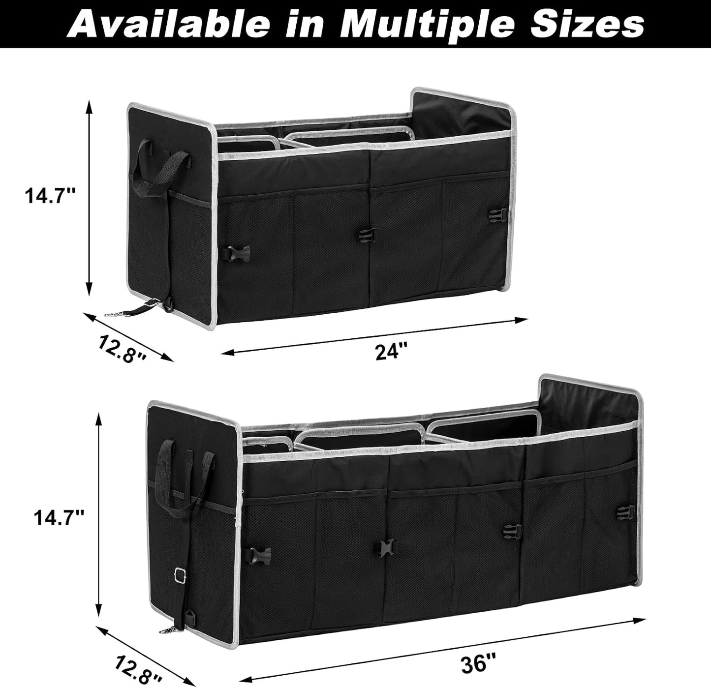 Car Trunk Organizer with Individual Cooler Bag - 2 Compartment Collapsible Car Storage for SUV (Black)