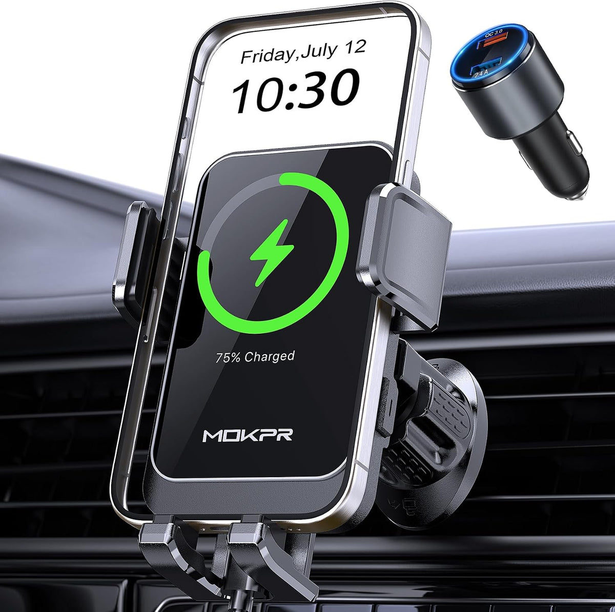 Wireless Car Charger Auto Clamping LED Car Charger Dash Windshield Air Vent