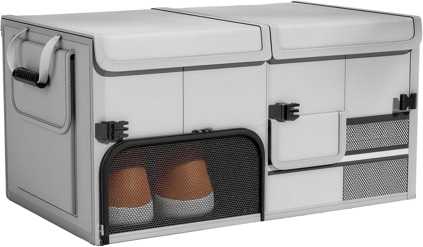 Foldable Car Trunk Organizer with Multi-Compartment – Expandable 30-60L Storage Bin, Side Mesh Pockets, Waterproof 600D Oxford Cloth, Car Accessories for SUV/Truck/Sedan, Beige, 23.6"x13.0"x11.8"